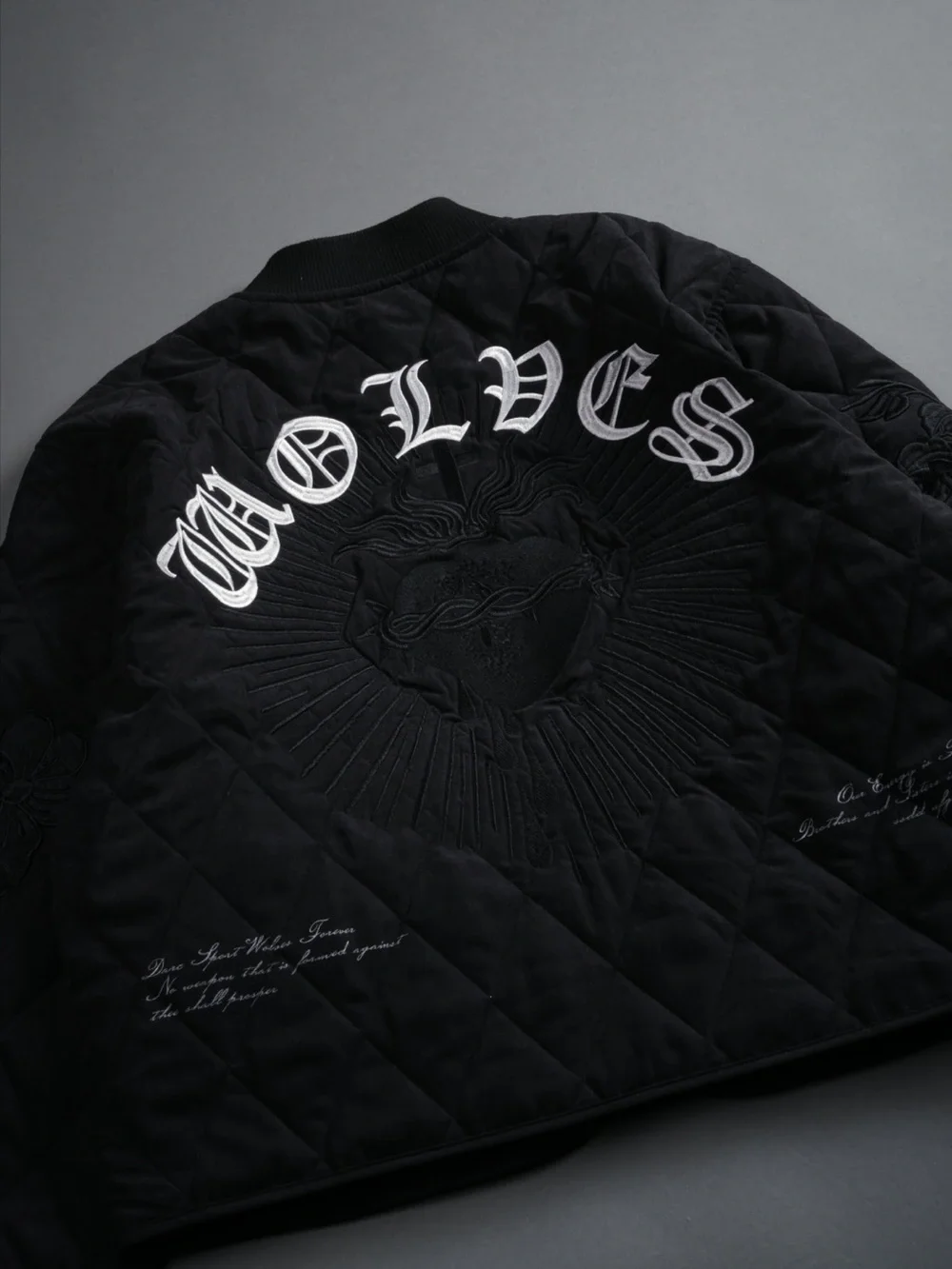 Darc Sport Black Quilted Bomber Jacket with Embroidered Script